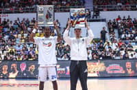 TNT’s Rondae Hollis-Jefferson (left) wins his third Best Import award while Arvin Tolentino of NorthPort gets named the Best Player of the Conference winner in the PBA Commissioner’s Cup Friday just before Game 4 at the Ynares Center in Antipolo.