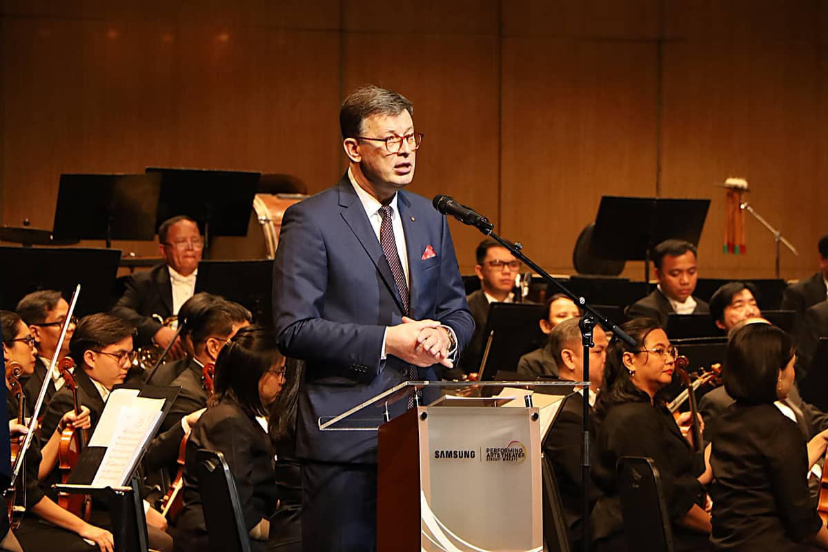 Ambassador of the Republic of Lithuania to the Philippines Ricardas Šlepavicius delivers a message.