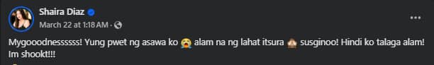 Screen grab from Shaira Diaz Facebook