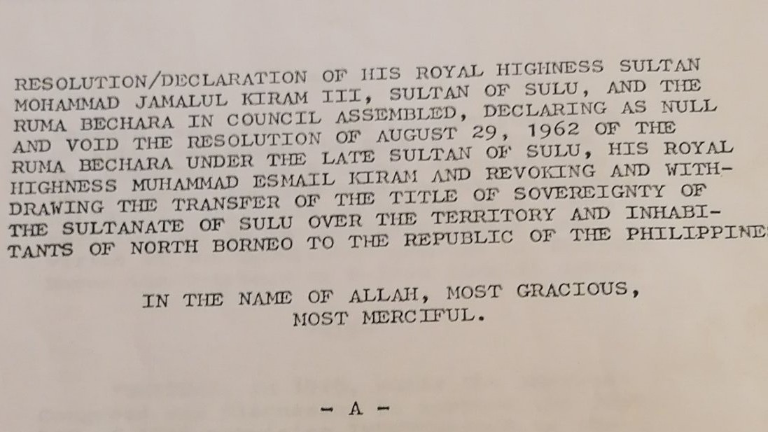 Sultanate of Sulu declares revocation of Sabah sovereignty transfer to PH
