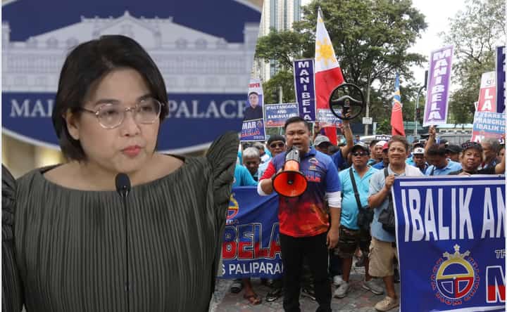 (Left) Palace Press Officer Undersecretary Claire Castro, (Right) Manibela Chairperson Mar Valbuena with members