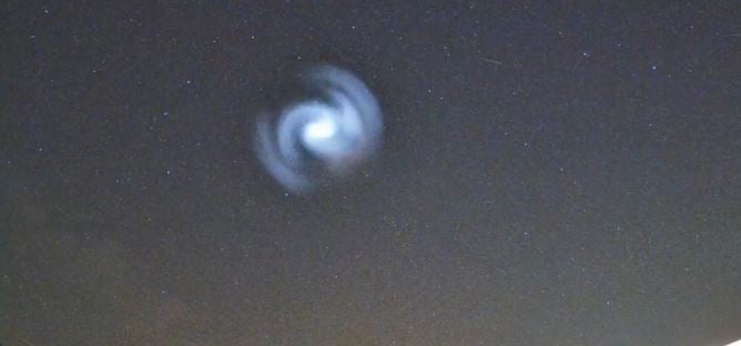 Blue spiral seen in European skies likely from SpaceX rocket