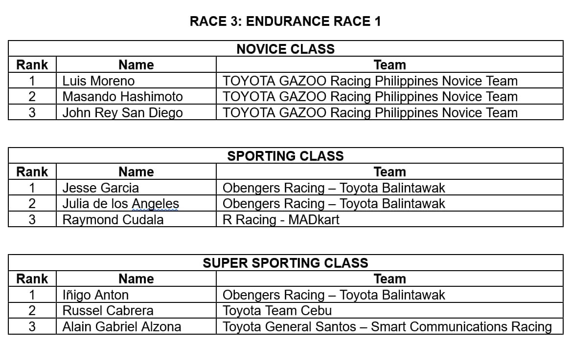 Race 3: Endurance Race 1