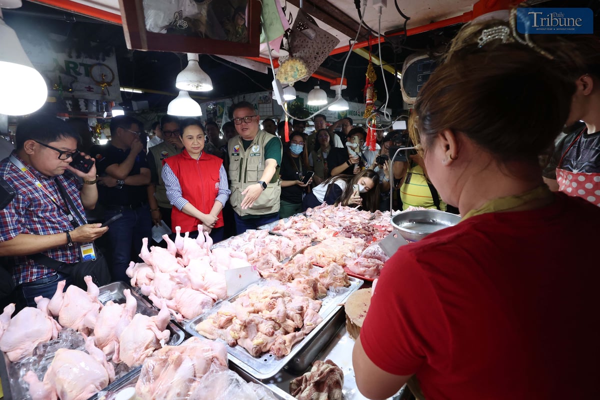 Agriculture Secretary Francisco Tiu Laurel and Trade and Industry Secretary Maria Cristina Roque visit Mega Q-Mart to monitor market prices, ensure compliance with the Maximum Selling Retail Price (MSRP) for rice and pork, and check prices of other basic necessities and prime commodities.