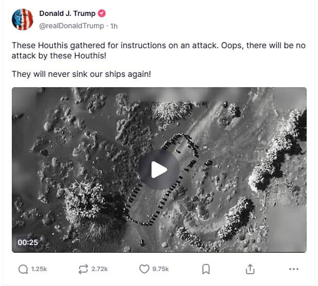 Screen grabbed from US President Donald Trump's Truth account