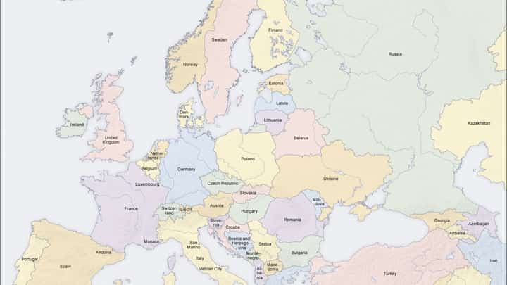 Map of countries in Europe