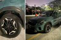 Wheels that keep the Kia safe on any road, one early morning on the cool and cute Kia Seltos.
