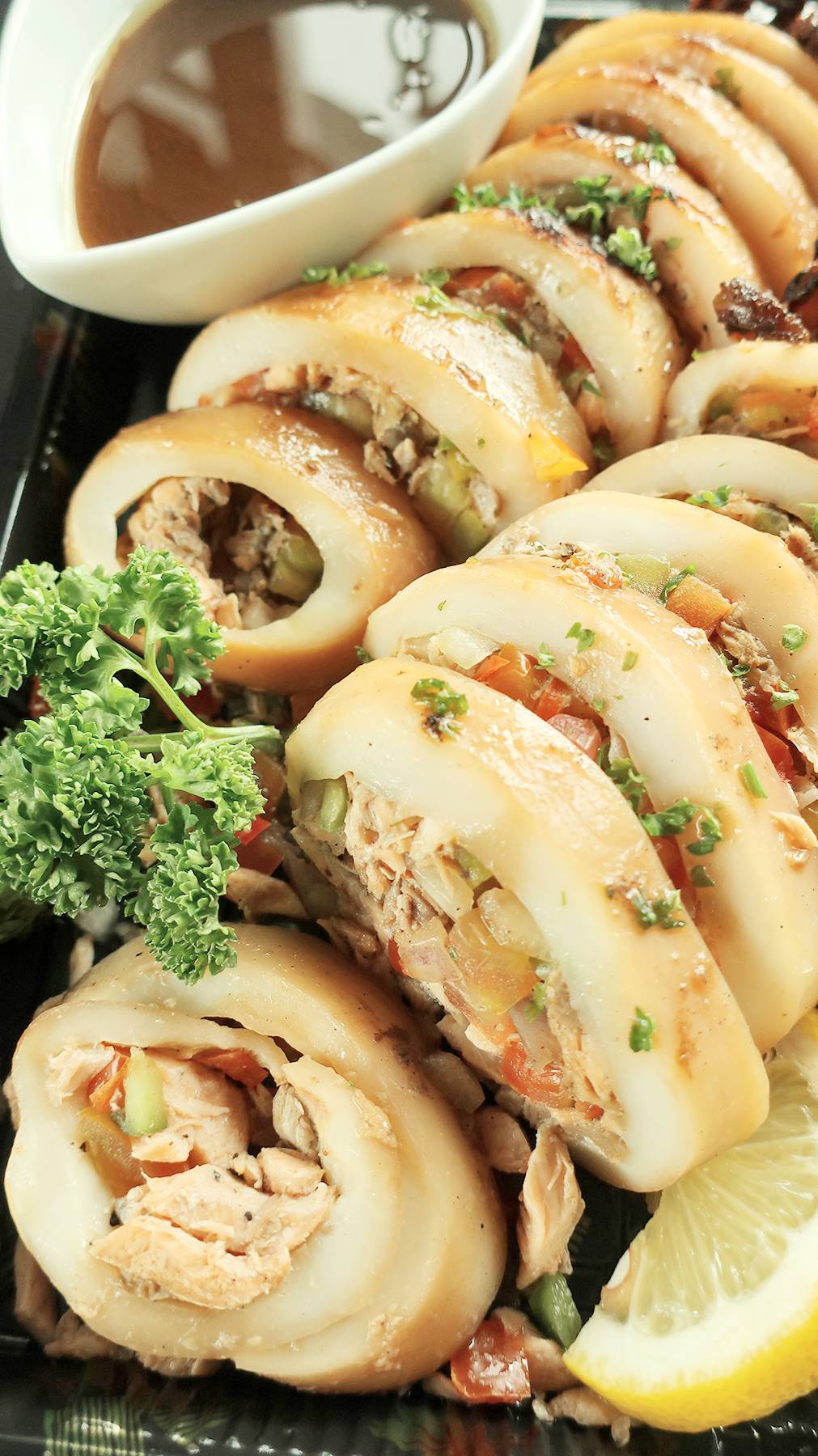 Stuffed Squid with Salmon Salsa.