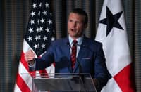 US Secretary of Defense Pete Hegseth speaks during a joint press conference with Panama's Security Minister Frank Abrego (out of frame) after the signing of a bilateral agreement, in Panama City on 9 April 2025. Hegseth arrived in Panama for the regional security summit and to reinforce the Trump administration's continued interest over the canal.
