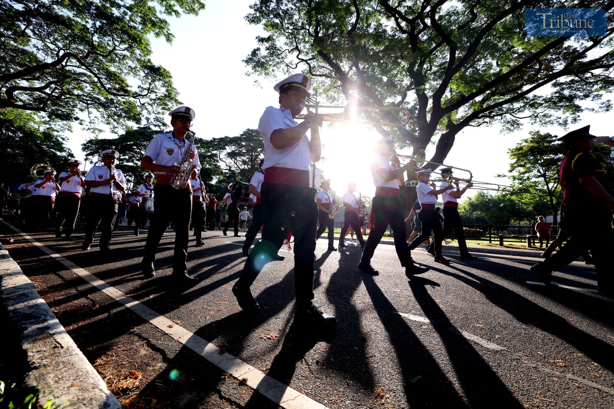 In celebration of Araw ng Kagitingan on Wednesday, 9 April 2025, members of the Philippine Army and ROTC contingents from various schools participate in the Freedom March around the academic oval of the University of the Philippines in Diliman, Quezon City.