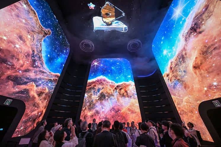 Visual presentation highlighting space travel at the USA pavilion.