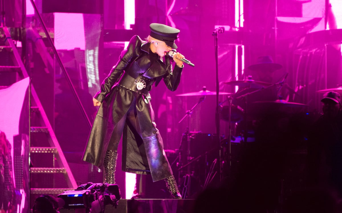 US pop singer Lady Gaga performs on stage at the Coachella Valley Music And Arts Festival on 15 April 2017 in Indio, California.