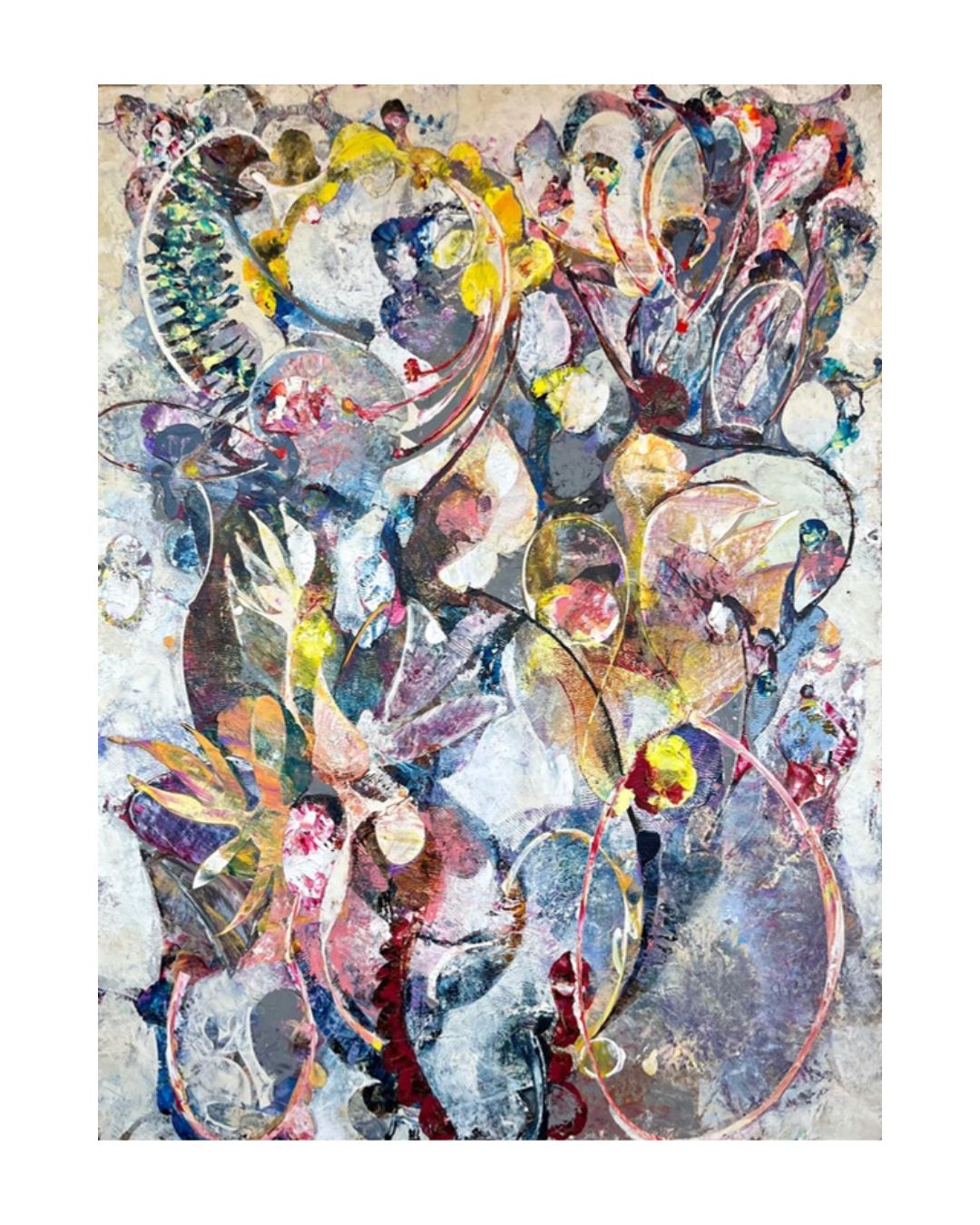 Botanical Rhapsody (48 by 36 inches, acrylic on canvas, 2024).