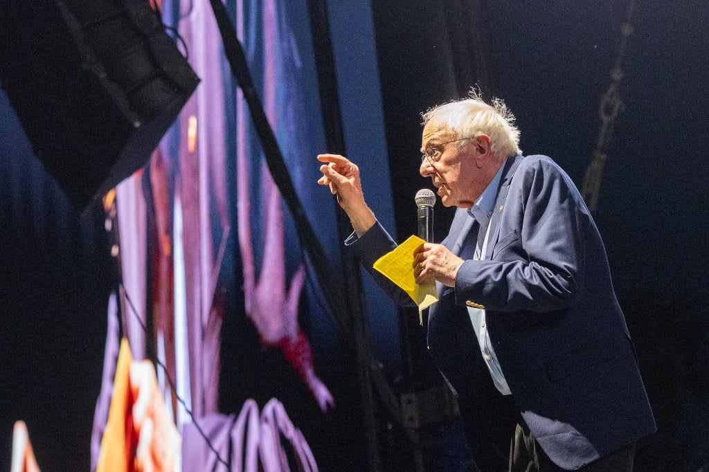 Bernie Sanders speaks onstage at the Outdoor Theatreon 12 April 2025 in Indio,