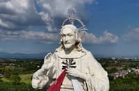 The 100-foot statue of Jesus Christ as the Divine Mercy — the tallest of its kind in the Philippines — stands prominently at the National Shrine and Parish of the Divine Mercy in Marilao, Bulacan on Black Saturday, 19 April 2025.