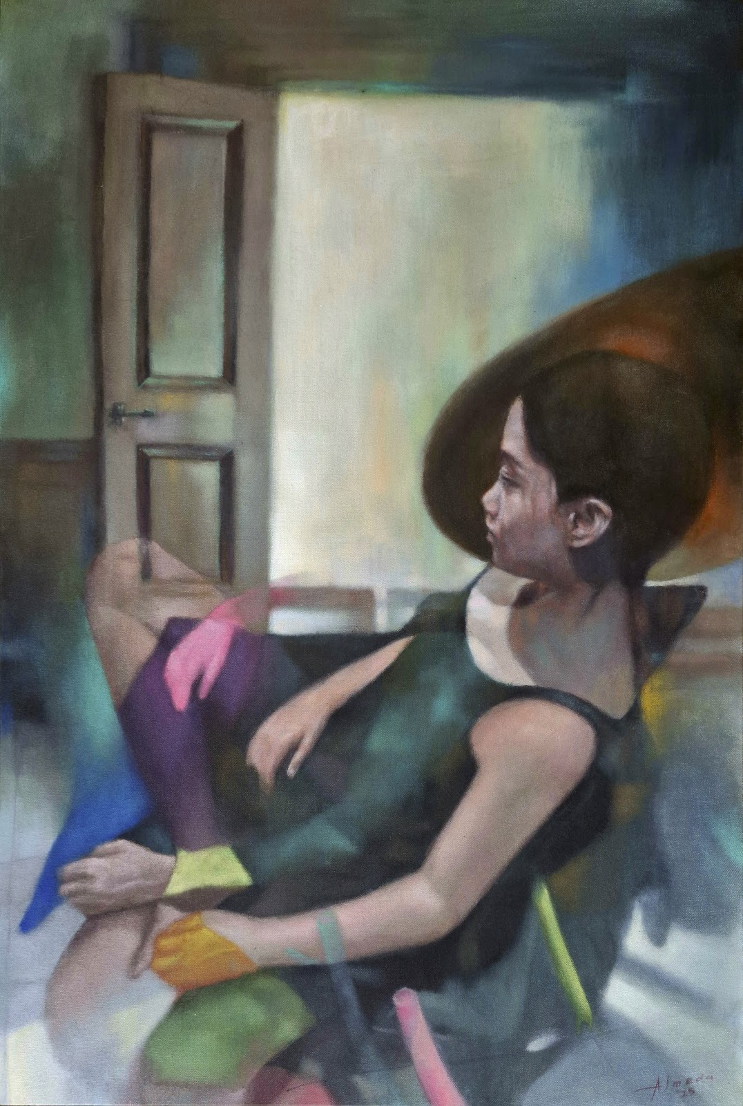 Densen Almeda's 'the insides of habitus' (acrylic on canvas, 36 by 24 inches, 2025).