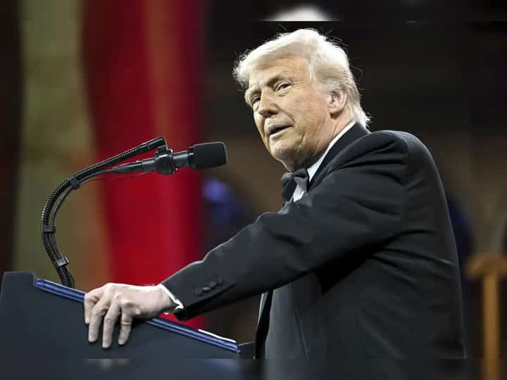 US President Donald Trump speaks at the National Republican Congressional Committee’s ‘President’s Dinner’ at the National Building Museum, where he remarked that ‘These countries are calling us up, kissing my ass,’ speaking about world leaders seeking to temper his sweeping tariffs, in Washington, DC.