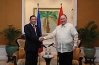 Philippine Secretary of National Defense Gilberto C. Teodoro, Jr. and Indonesian Defense Minister Sjafrie Sjamsoeddin met for a courtesy call in Manila today, April 23, 2025. (Photo courtesy of DND Comms)