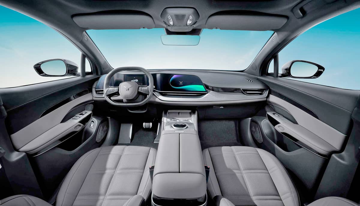 The E-HS7 cabin is designed around the driver, blending premium materials with smart tech and a calming, modern layout.