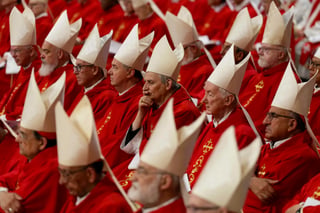 Catholic cardinals, including Italian Cardinal Matteo Maria Zuppi (center), attend a Mass at St. Peter's Basilica in the Vatican on 28 April 2025, ahead of the conclave to elect a successor to Pope Francis.