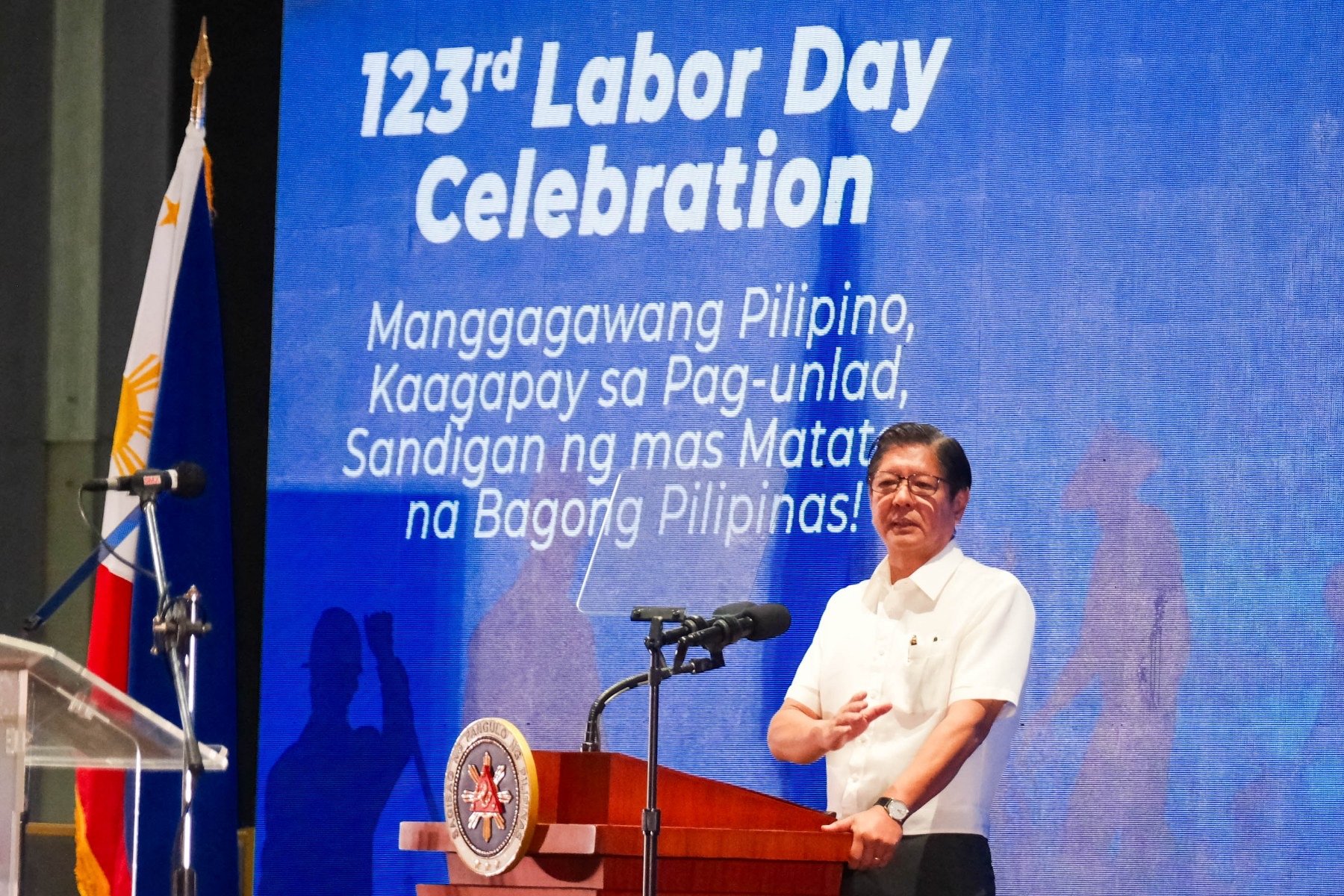 President Ferdinand R. Marcos Jr. leads the 123rd Labor Day Celebration at the SMX Convention Center on Thursday, May 01, 2025. The Department of Labor and Employment (DOLE) offers over 12,000 job opportunities across various sectors to around 1,500 job seekers through its job fair during the event. President Marcos also witnessed the free skills demonstrations and training programs from TESDA, along with essential services from agencies like DOH, DTI, SSS, PhilHealth, NBI, and others to assist attendees with employment requirements. President Marcos Jr. personally meets this year’s TOWER awardees and joins DOLE Secretary Bienvenido Laguesma in distributing aid under the TUPAD and AMP programs. Meanwhile, DOLE also conducts simultaneous job fairs at 69 sites nationwide, expanding access to employment opportunities across the country.