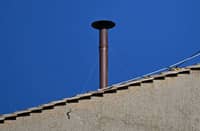 This photograph shows a view of the chimney on the roof of the Sistine Chapel as it is being installed in The Vatican, on May 2, 2025.