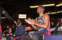 Jimmy Butler #10 of the Warriors before Game 4 vs. Rockets on April 28, 2025, at Chase Center.