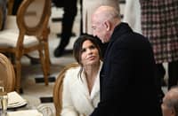 Executive Chairman of Amazon Jeff Bezos (R) and US author Lauren Sanchez attend the 11th Breakthrough Prize ceremony at Barker Hangar in Santa Monica, California, on 5 April 2025.