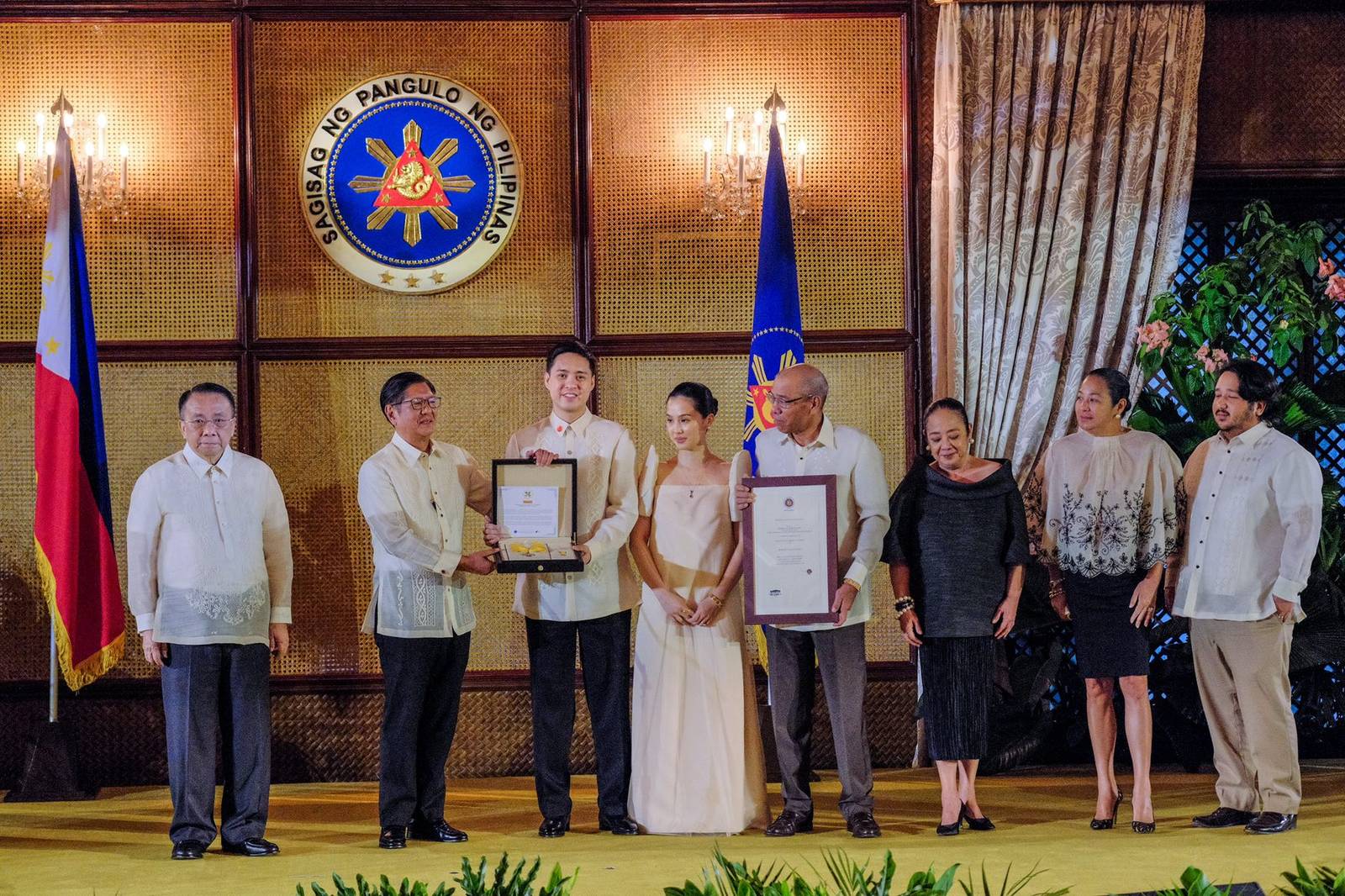 President Ferdinand Marcos Jr. confers the Presidential Medal of Merit to chef and restaurateur Margarita Fores in a ceremony at Heroes Hall, Malacañang Palace, Manila, on Sunday, 4 May 2025.