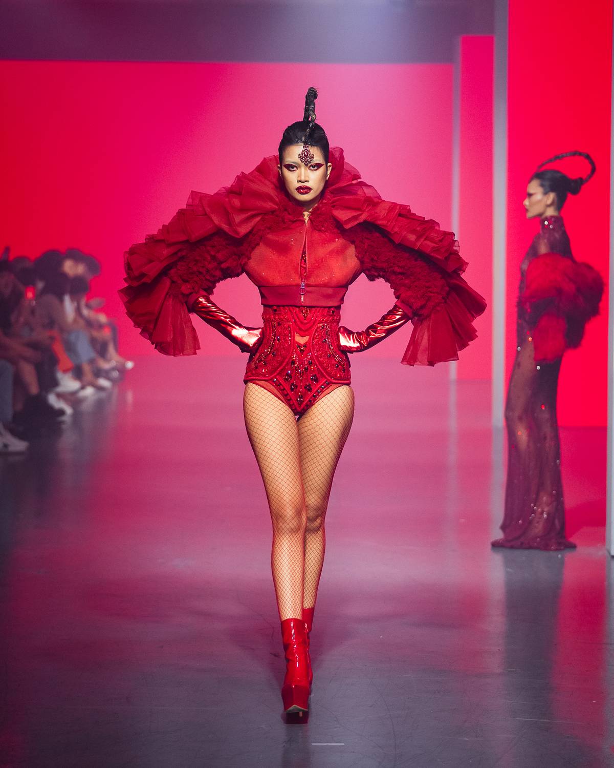 Dubai-based designer Furne One, presenting a visually stunning avant-garde collection under his label Amato.