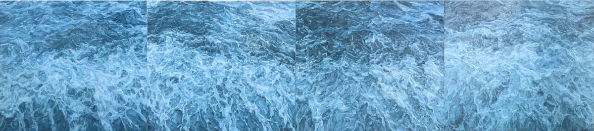 Elaine Navas, ‘Nothing moves itself,’ 2017, Oil on canvas, 4 x 5 ft each (4 panels). Navas captures the timeless rhythm of the sea’s constant rise and fall in this series of paintings.