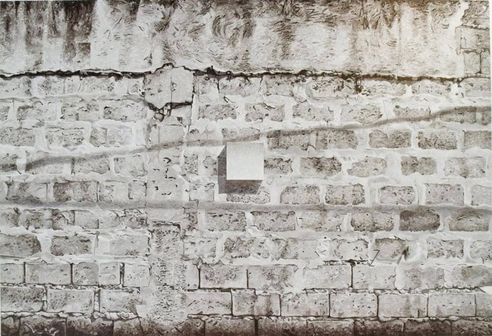 Jan Balquin, ‘Untitled (D. Tuazon),’  2022, Oil on canvas, 5.5 x 8 ft. Balquin continues her series of paintings featuring a blank canvas hung on walls in mundane locations exploring materiality and challenges.