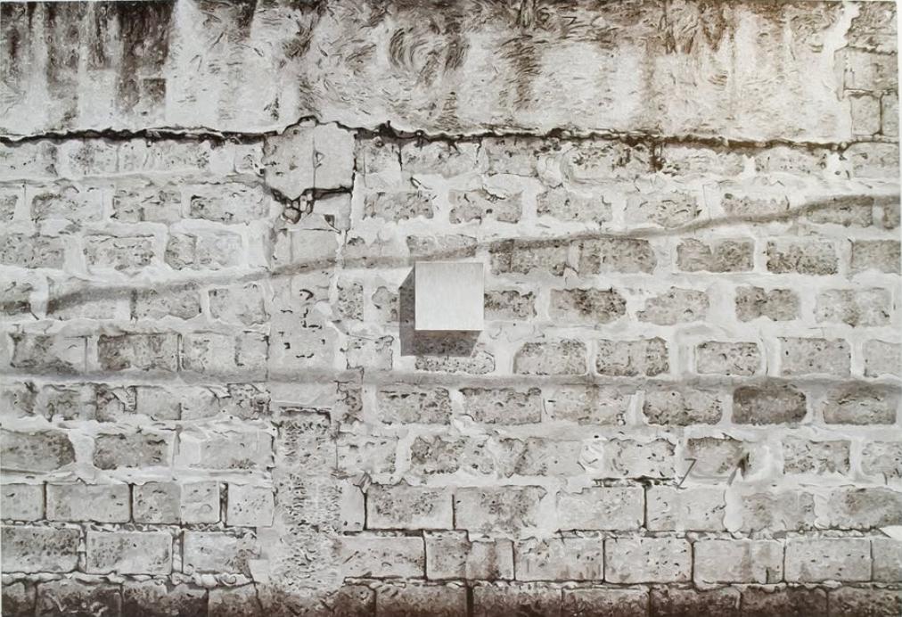 Jan Balquin, ‘Untitled (D. Tuazon),’  2022, Oil on canvas, 5.5 x 8 ft. Balquin continues her series of paintings featuring a blank canvas hung on walls in mundane locations exploring materiality and challenges.
