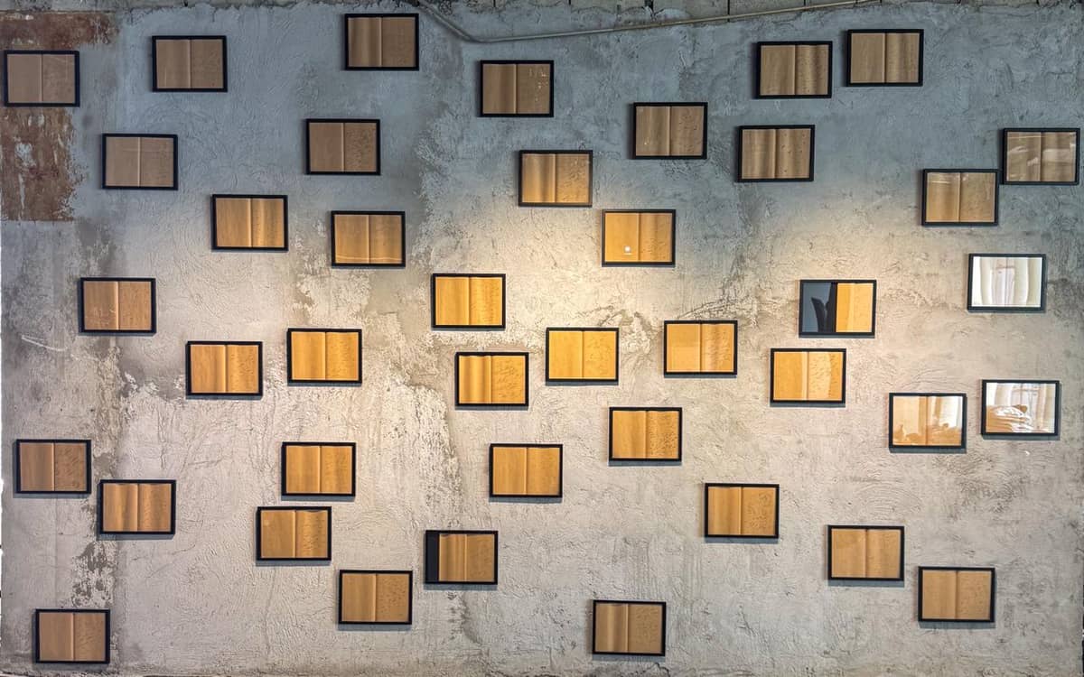 Lani Maestro, ‘Strange thirst,’ 2018, pages, black ink, brush, wood frame with glass, 15.38 x 11.38 in each (41pieces). Maestro’s Strange Thirst, is a meditative, journal-like work using black ink and notebooks.