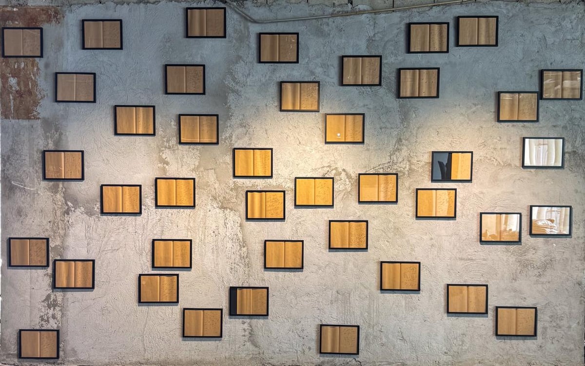 Lani Maestro, ‘Strange thirst,’ 2018, pages, black ink, brush, wood frame with glass, 15.38 x 11.38 in each (41pieces). Maestro’s Strange Thirst, is a meditative, journal-like work using black ink and notebooks.