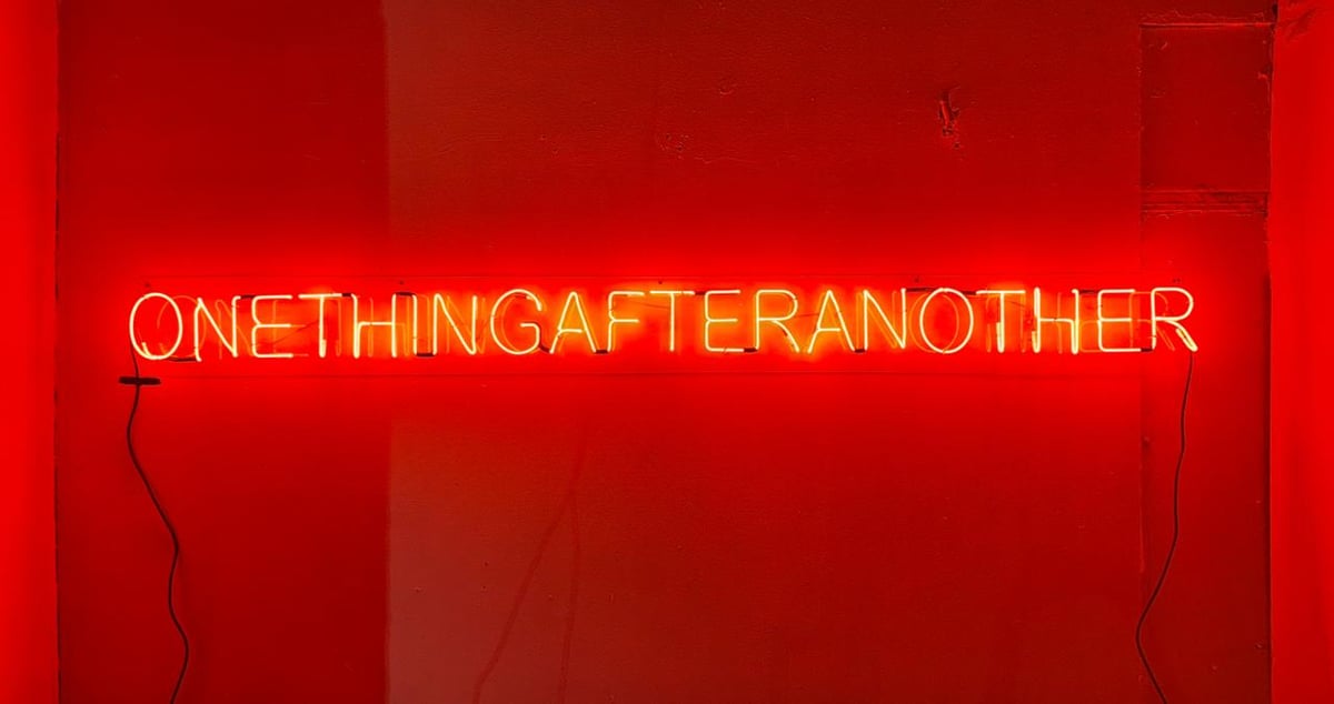 Roberto Chabet, ‘onethingafteranother,’  2011, Neon, plywood, metal brackets. 6 x 48 in. Chabet references Donald Judd in his work that highlights the seriality of minimalism.