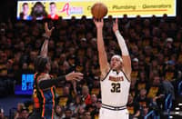 AARON Gordon shoots the game-winning three-pointer during the Denver Nuggets’ 121-119 win over the Oklahoma City Thunder in Game 1 of their NBA Western Conference playoffs semifinal series.