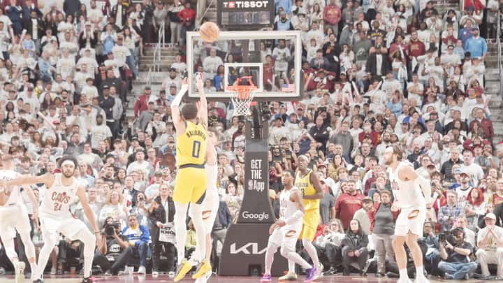Tyrese Haliburton knocks down a cold-blooded three-pointer to lift the Indiana Pacers to a 120-119 win over the Cleveland Cavaliers in Game 2 of their NBA Eastern Conference playoffs series.