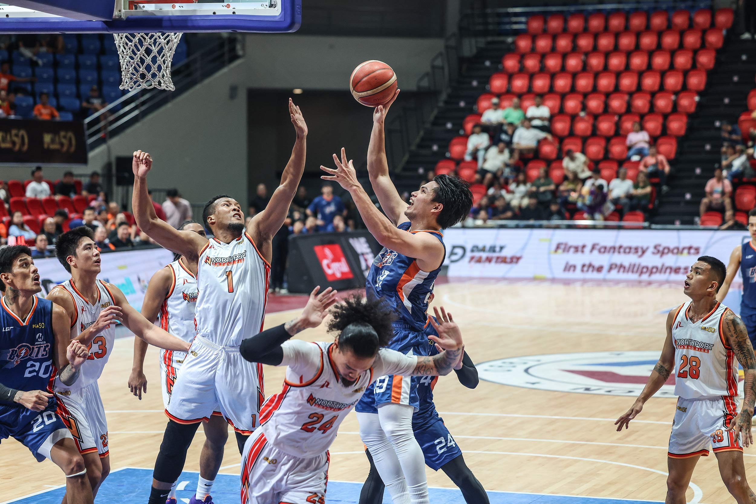 Bong Quinto swished in the game-winning basket as defending champion Meralco ends a three-game skid with a 105-104 squeaker over NorthPort in the PBA Philippine Cup.