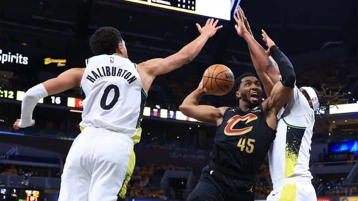 Donovan Mitchell barrels his way to a 43-point performance to lead the Cleveland Cavaliers to a 126-104 win over the Indiana Pacers in their NBA playoff series.