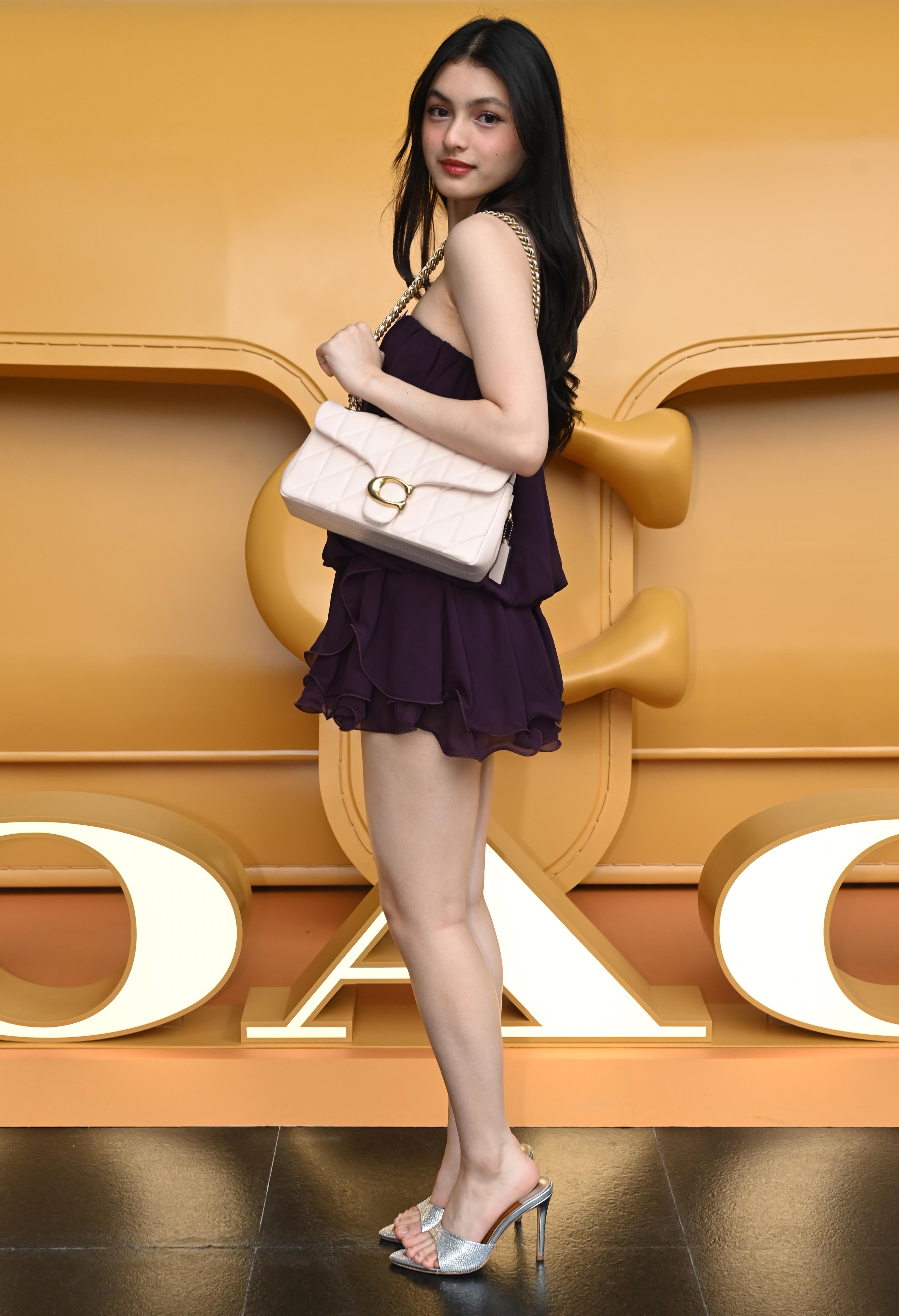 Waynona Collings with the Coach Quilted Tabby Shoulder Bag 26 in Blush.