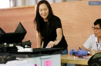 Mayor Joy Belmonte casts her vote at Christ the King Seminary along E. Rodriguez Avenue, Barangay Kristong Hari, Quezon City, on Monday morning, 12 May 2025, during the national and local elections.