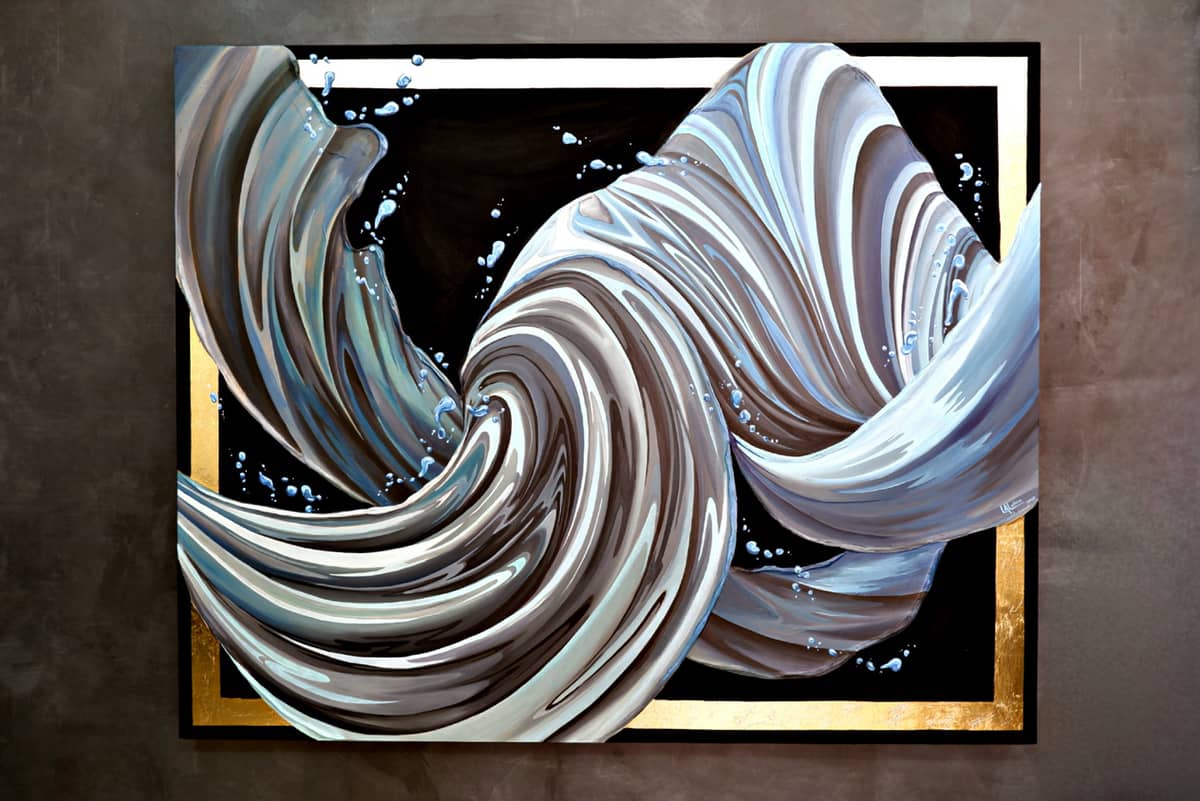 ‘BAYSIDE’ acrylic on canvas (with gold leaf), 4 x 5 ft, 2025.