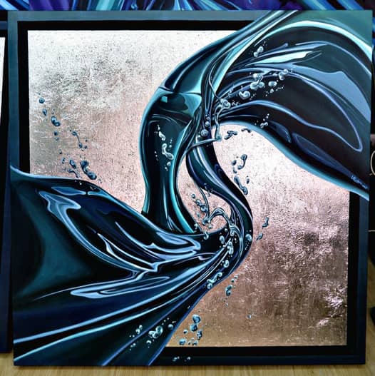 ‘BEAUTY in Chaos,’ acrylic on canvas (with gold leaf), 3 x 3 ft, 2025.