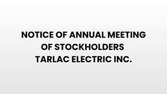 NOTICE OF ANNUAL MEETING OF STOCKHOLDERS - TARLAC ELECTRIC INC.