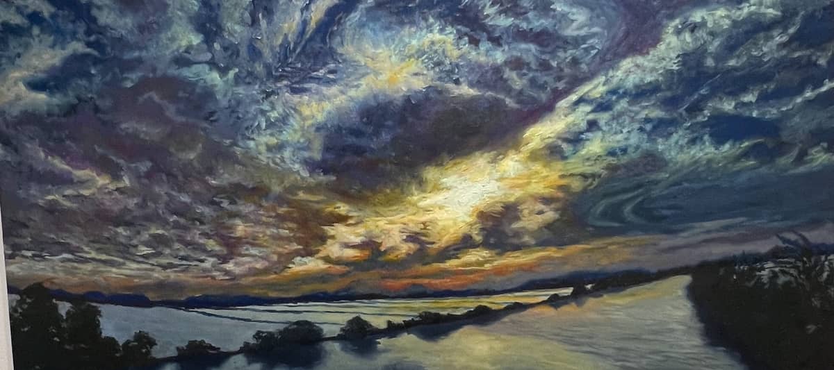 'Dance of Water and Sky,' 24" x 60", oil on canvas, 2024.