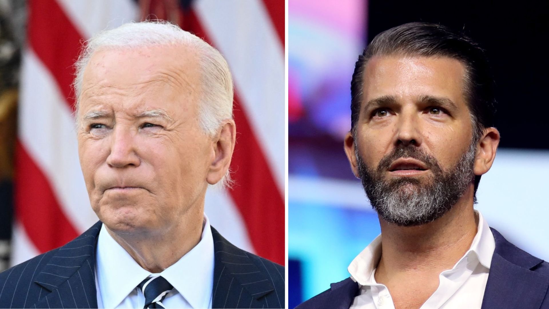 US President Joe Biden, recently diagnosed with aggressive prostate cancer, and Donald Trump Jr., who came under fire for controversial remarks following the diagnosis.