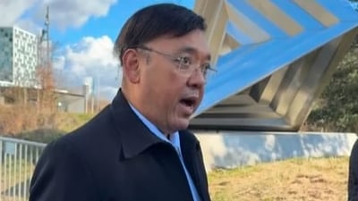 Harry Roque speaks outside the International Criminal Court in The Hague, Netherlands, amid reports he is seeking asylum following the issuance of an arrest warrant in the Philippines.