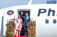 PRESIDENT Ferdinand R. Marcos Jr. and First Lady Liza Araneta-Marcos wave to well-wishers before flying for Kuala Lumpur, Malaysia.