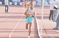 Chrishia Mae Tajarros leaves her pursuers at bay en route to winning the women’s 3000m — the 65th Palarong Pambansa’s first gold — Monday in Laoag, Ilocos Norte.